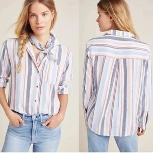 Anthropologie Maeve Chatham Striped button down shirt S quiet luxury, old money